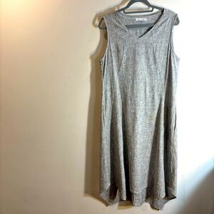 CUT LOOSE Sz M V-Neck Gray Asymmetrical Sleeveless Dress Linen Cotton Blend